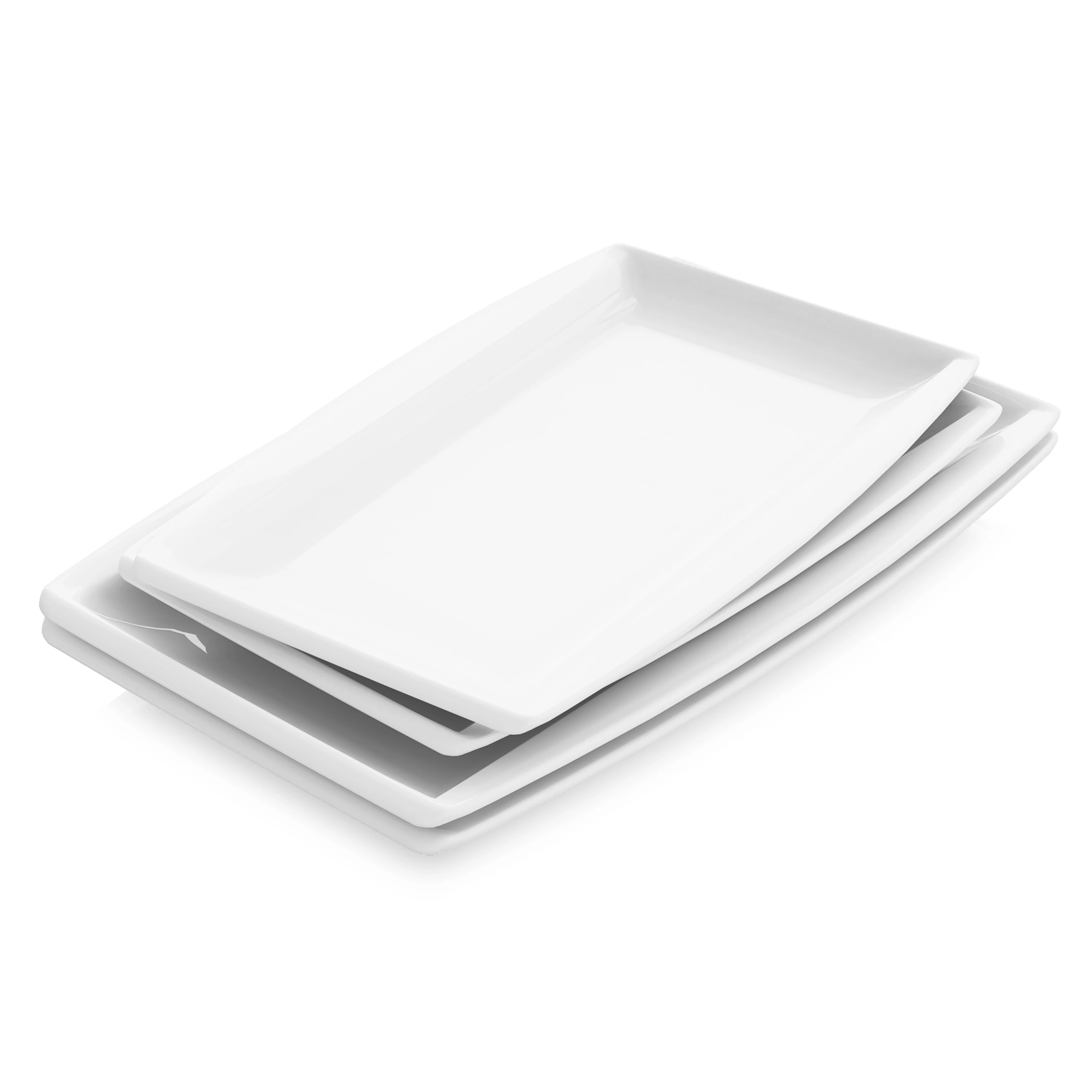 

MALACASA Blance 4-Piece Porcelain Dinner Plate Sets with 11"&13.25" Rectangular Plate Set Dessert Plate Serving Platter Tray