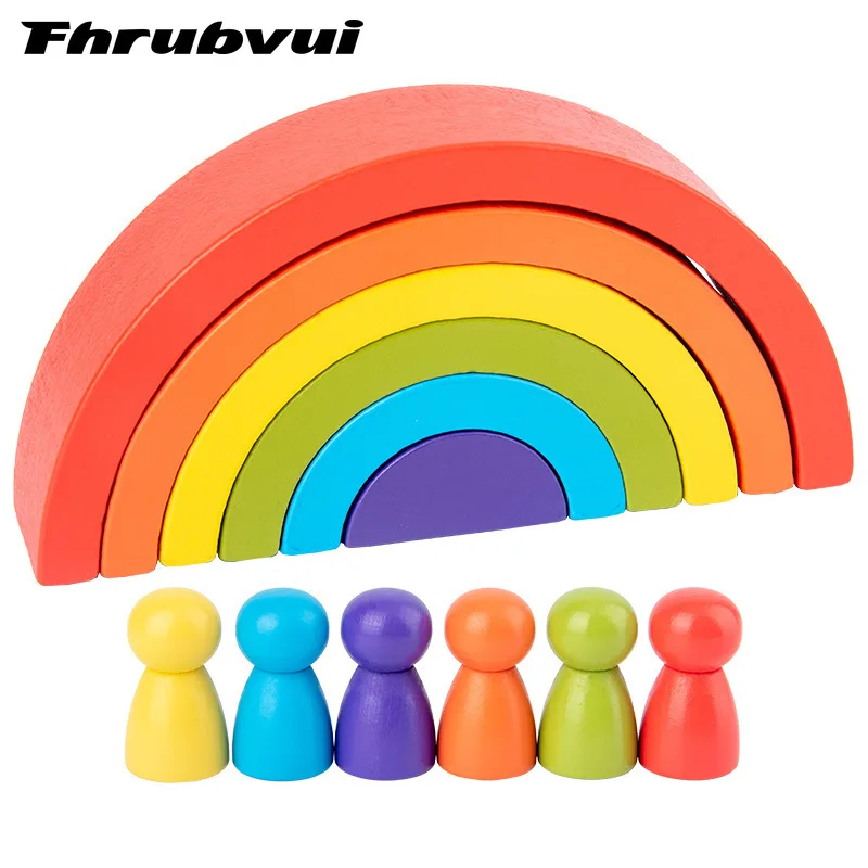 

Rainbow Arched Building Blocks Villain Combination Wooden Children Educational Colorful Semicircle Building Blocks Stacking Toy