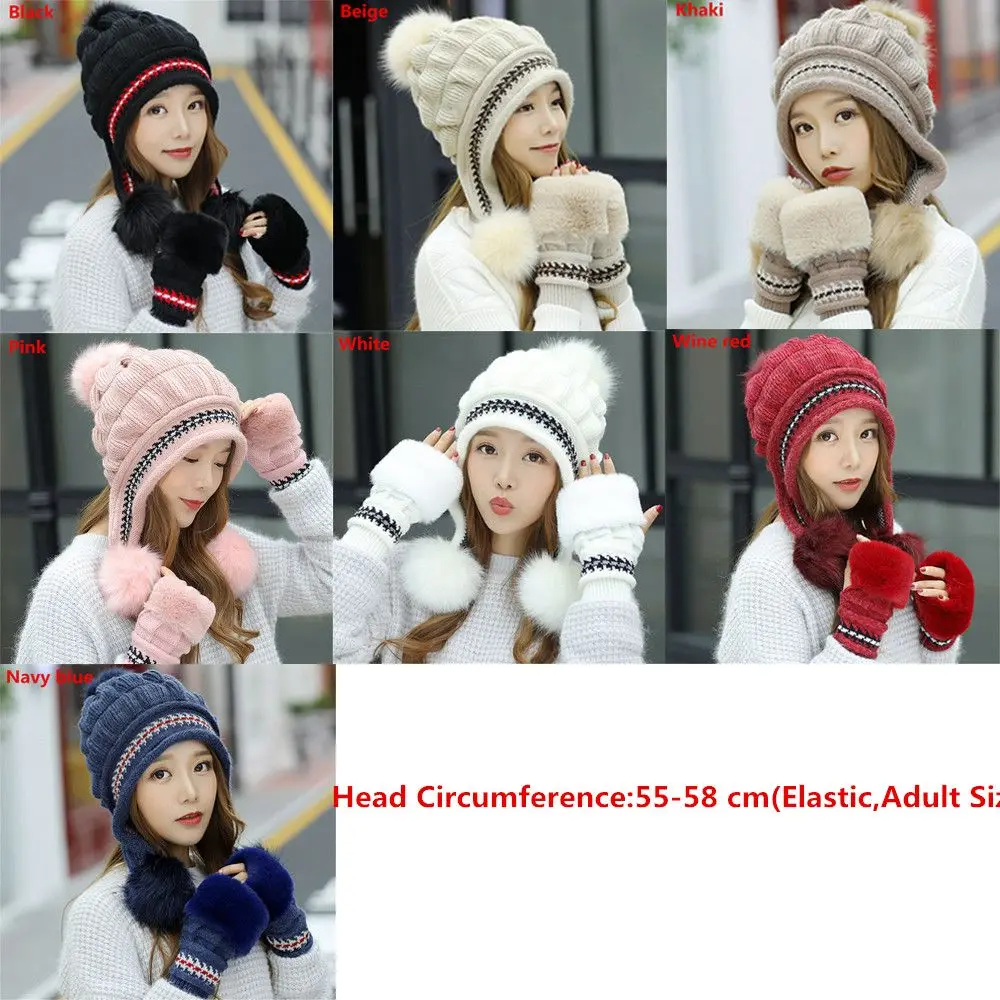 Женская зимняя шапка-шарф-перчатки комплект из хлопка и полиэстера модный