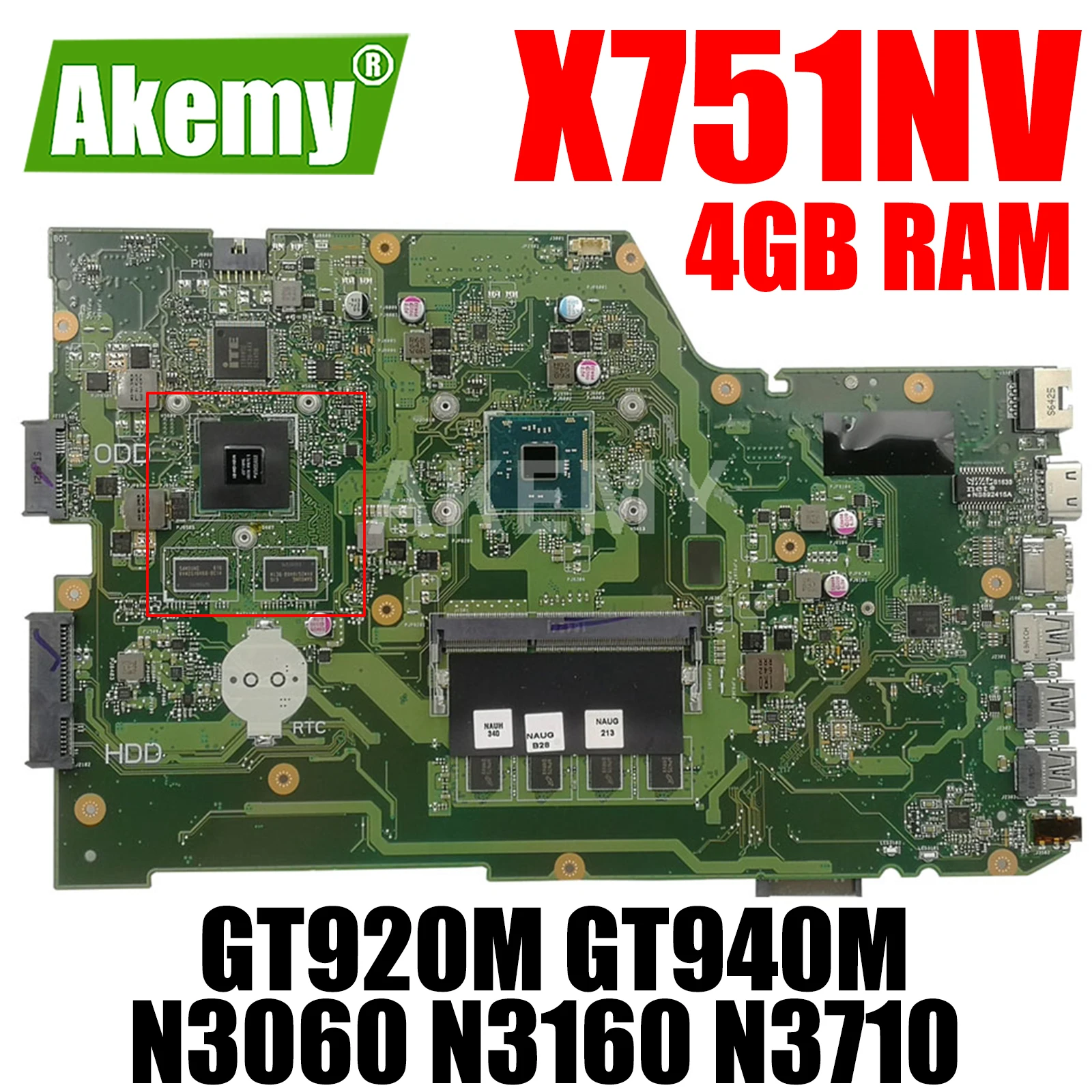 

Материнская плата X751NV для ноутбука ASUS X751N X751NV X751NC, материнская плата N3050 N3150 N3700 CPU GT920M GT940M GPU 4 Гб ОЗУ