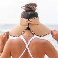 summer foldable leopard sun protection straw hat with extra large brim for women beach vacation visor wedding gifts floppy hat