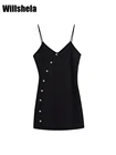 Willshela женское модное однотонное мини-платье на молнии сзади с пуговицами винтажные тонкие бретельки с v-образным вырезом женские шикарные женские платья