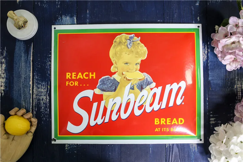 Beautiful Enamel Signage 1950's Sign " Sunbeam Bread " Plague Plate