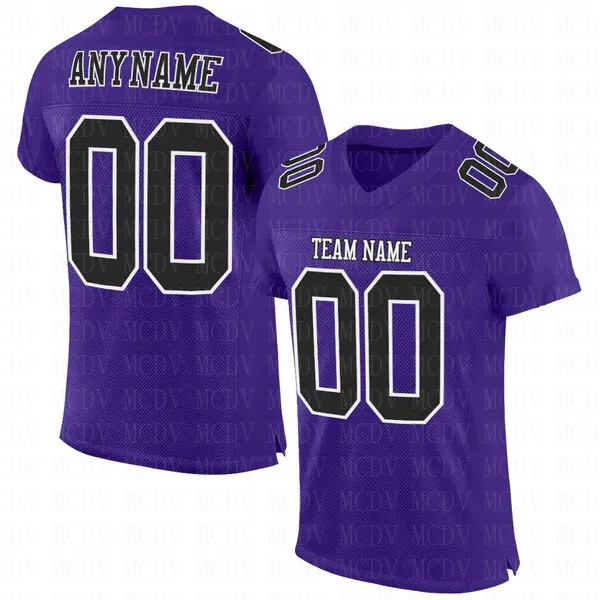 

Custom Purple Black-White Mesh Authentic Football Jersey Short Sleeves Athletic Tee Shirts Unisex Top streetwear