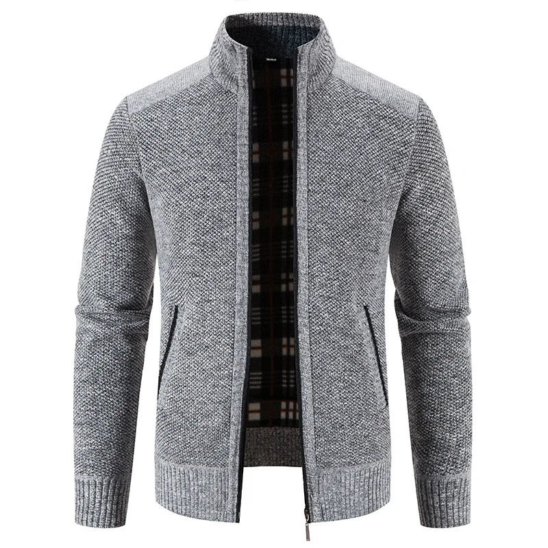 Korean Fashion Sweater Men Autumn Winter Zipper Long Sleeve Cardigan Outwear Male Black Gray Khaki Casual Knitwear Coats