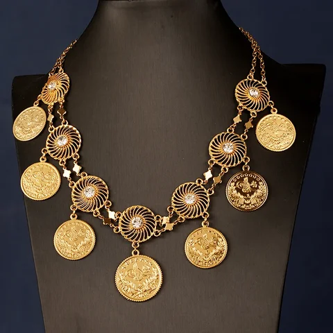 Ожерелье с цепочкой в арабском стиле, роскошное свадебное украшение под золото, ожерелье-чокер с монетами для невесты, этнические Подарки для женщин