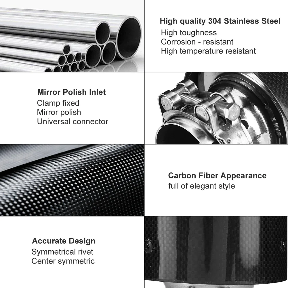 

Carbon Fiber Style Car Modified Single Outlet Exhaust Pipe Muffler Tip Tail Throat 54-101mm car car