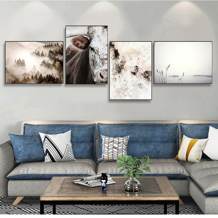 Ботаническая живопись домашнее украшение картина Скандинавская корова туманная