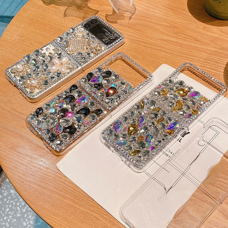 For Galaxy Z Flip 3 Transparent Rhinestone Colorful Case For Samsung Galaxy Z Fold 1 2 Diamond Cover For Samsung Galaxy Z Fold 3