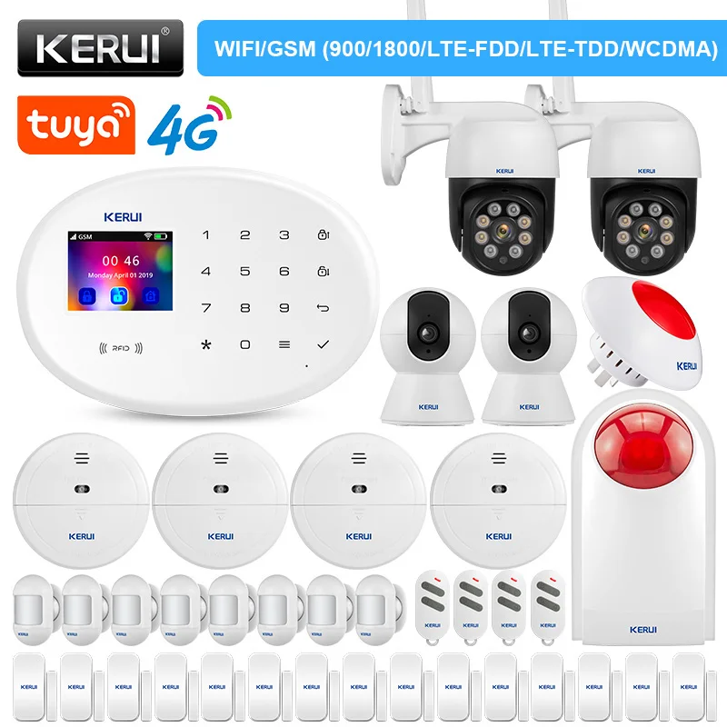 

KERUI W204 Alarm System WIFI GSM 4G Tuya Smart APP Control Home Security Kit Siren PIR Motion Detector Door Sensor IP Camera