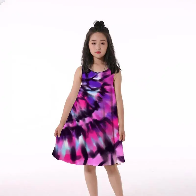 

2022 Summer Girls 3D Flower Print Dresses Kids Girl Party Sleeveless Princess Dress Tank 3D Print Pretty Tie Dye Dress for Girl