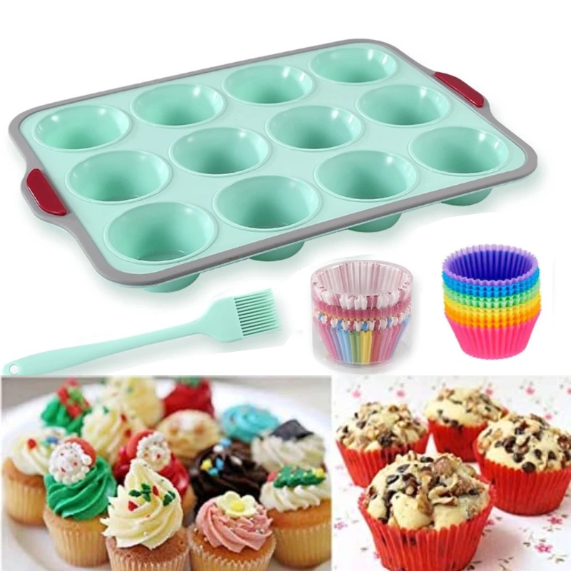 

Набор силиконовых кастрюль для маффинов, антипригарная Кастрюля для маффинов, 12 чашек, силиконовые формы для выпечки, кастрюля для маффинов...