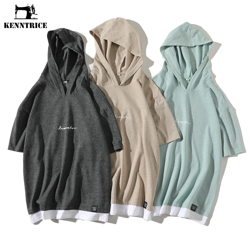 

Kenntrice 2022 Summer Mens T-shirt Hip Hop Streetwear Short Sleeve Tee Patchwork Print Hooded Lightweight Top Shirt For Male