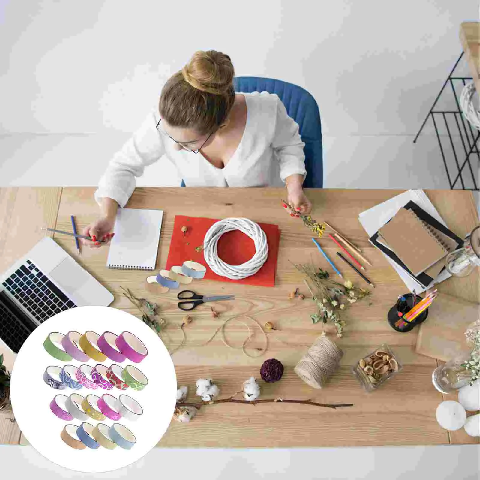 

20 Rolls Paper Tapes Decorative Glitter Stickers Tape Adhesive Gift Masking Tape for Company School Office Scrapbook ( )