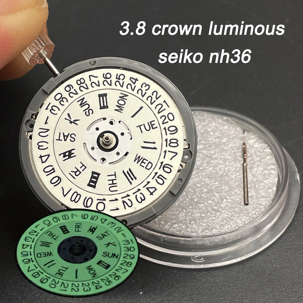 Enlarge Super Green Luminous Seiko NH36A Watch Mechanical Movement 24 Jewels Mechanical Watch Replacement Accessory Mechanism
