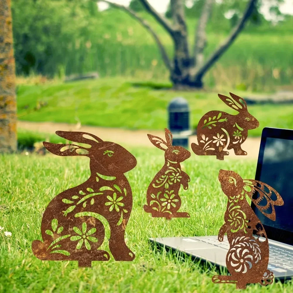 Декор для сада в деревенском стиле с металлическим кроликом — уникальный и