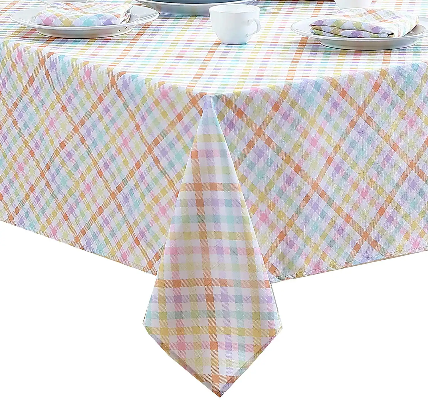 

Sweet Gingham Easter and Spring Easy Care Fabric Tablecloth, 60” x 120” Oblong/Rectangle