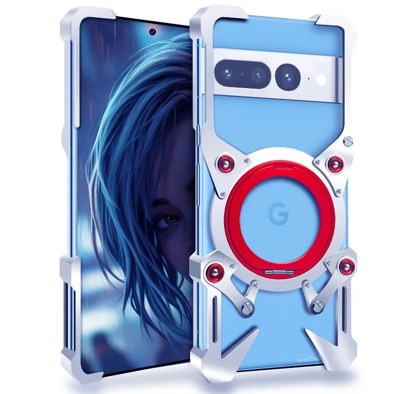 Фото Металлический алюминиевый бампер Zimon Luxury Armor для Google Pixel 9a 10 9 8 7 Pro XL, чехол с механическим дизайном, полностью ручная работа, с изображением черепа №4