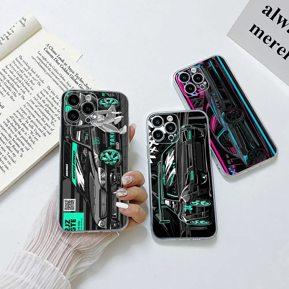 

Tokyo JDM Drift Sports Car Phone Case For iphone 14 13 12 11 XS Pro Max Mini X XR 6 6S 7 8 Plus SE 2020 Soft Transparent Capa
