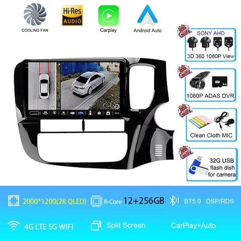 Автомобильный радиоприемник Android 14 Carplay, автомультимедийный плеер для Mitsubishi Outlander 3 RHD 2012-2018, авторадио, GPS, стерео, 2din, головное устройство