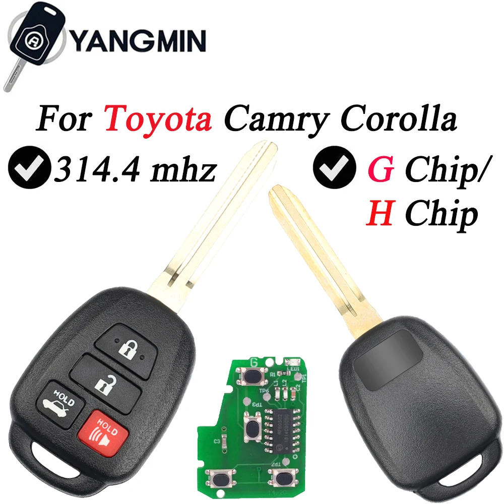 

YANGMIN Remote Car Key Fob For Toyota Camry Corolla 2012 2013 2014 2017 4 Button 314.4Mhz with G/H Chip HYQ12BDM / HYQ12BEL