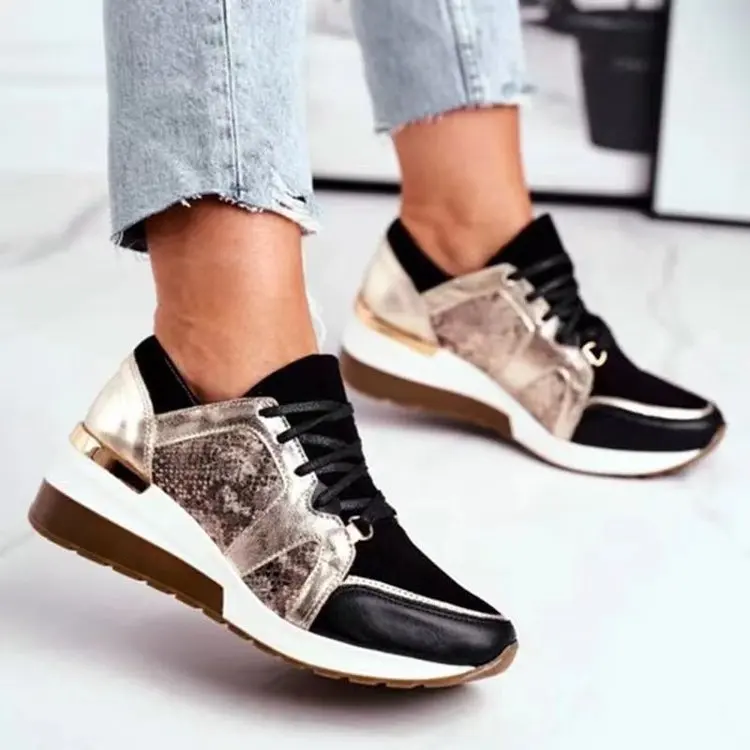 

2022 Women's Sports Shoes Fashion New Lace-Up Wedge Female Vulcanized Shoes Tennis Casual Outdoor Platform Comfy Ladies Sneakers
