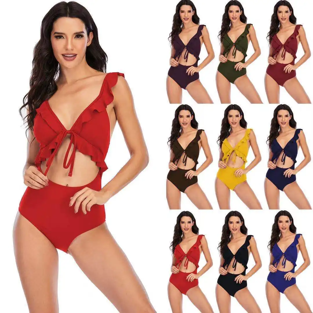 

2021 New Sexy Ruffle One Piece Swimsuit Female Plus Size Swimwear Women Monokini Bathers Bathing Suits Beachwear Swim Ladies XXL