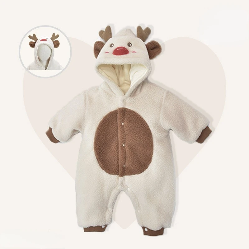 

Baby Cotton Padded Clothes Winter Suits Lamb Cashmere Elk Crawling Western-style Girls Boys One-piece Outdoor Romper Newborn