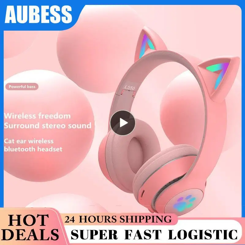 Портативные светящиеся детские наушники L550 с милыми кошачьими ушками