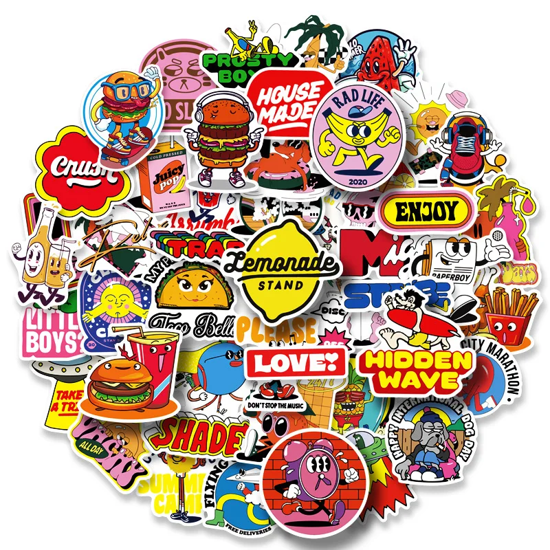 

50PCS Personality Trendy Fashion Food Text Mashup American Stickers Luggage Refrigerator Mobile Phone Waterproof Decoration