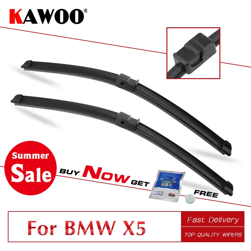 KAWOO BMW X5 E53 E70 F15 G05 araba doğal kauçuk silecekler bıçak modeli yıl 1999-2020 için Fit U kanca/basma düğmesi/yan Pin kolları