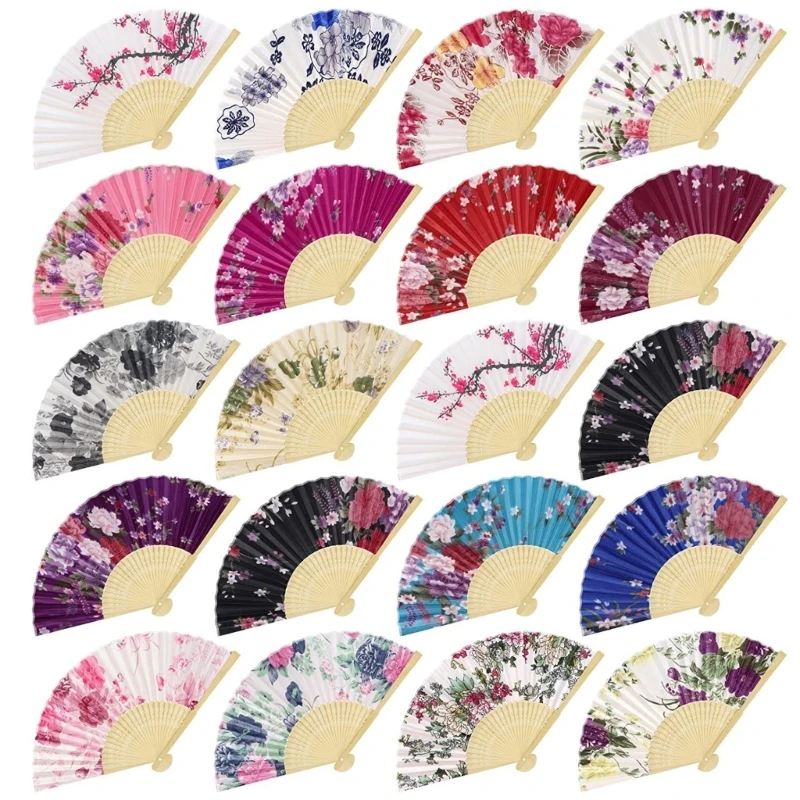 

KX4B Chinese Style Hand Fan Floral Folding Fan Women Performances Dance Decorations