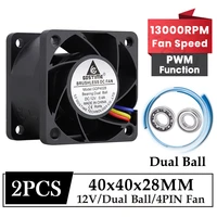 2pcs gdstime dc 12v 40mm powerful fan 40x28mm dual ball bearing high speed violent booster fan 4028 4pin plug with pwm cooling