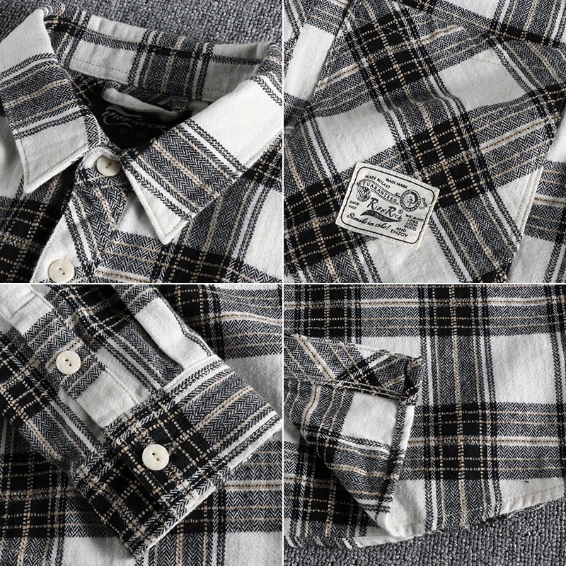 Thick autumn and winter washed sanding fabric plaid long sleeve shirt men's American tooling big pocket trend youth shirt