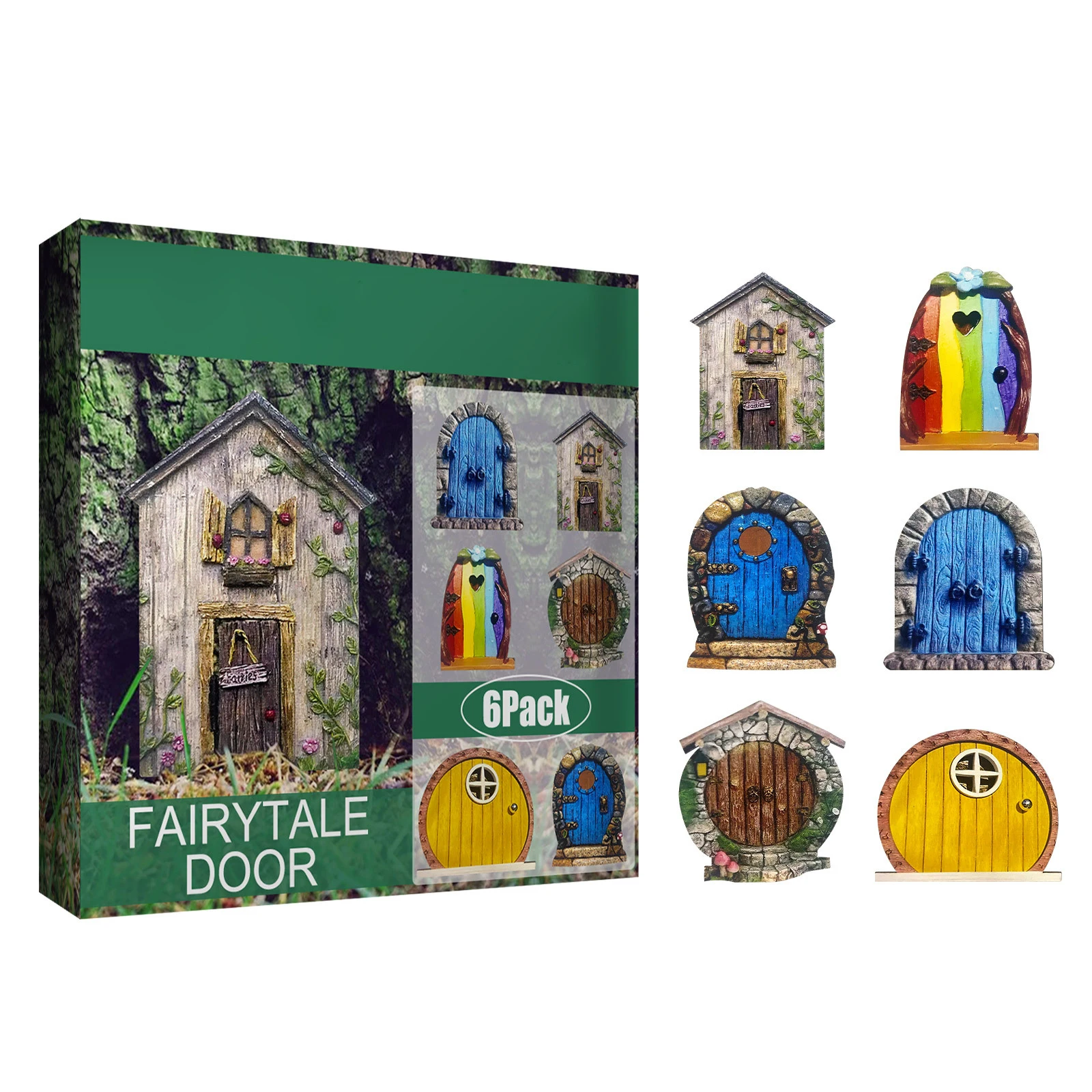 

6 Pce миниатюрные украшения для сада, деревянная дверь феи, аксессуары для сада, уличное дерево, Художественная Скульптура для стен, уличные д...