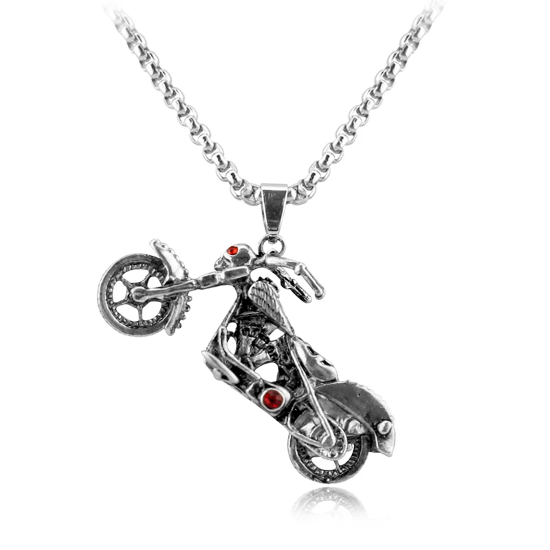 

Motorcycle Rider Biker Long Men Necklace Pendant Chain Punk for Boyfriend Male Stainless Steel Jewelry Creativity Gift Wholesale