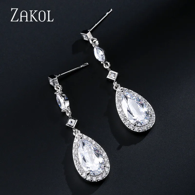 ZAKOL новые AAA + капли воды кубического циркония длинные висячие серьги для женщин