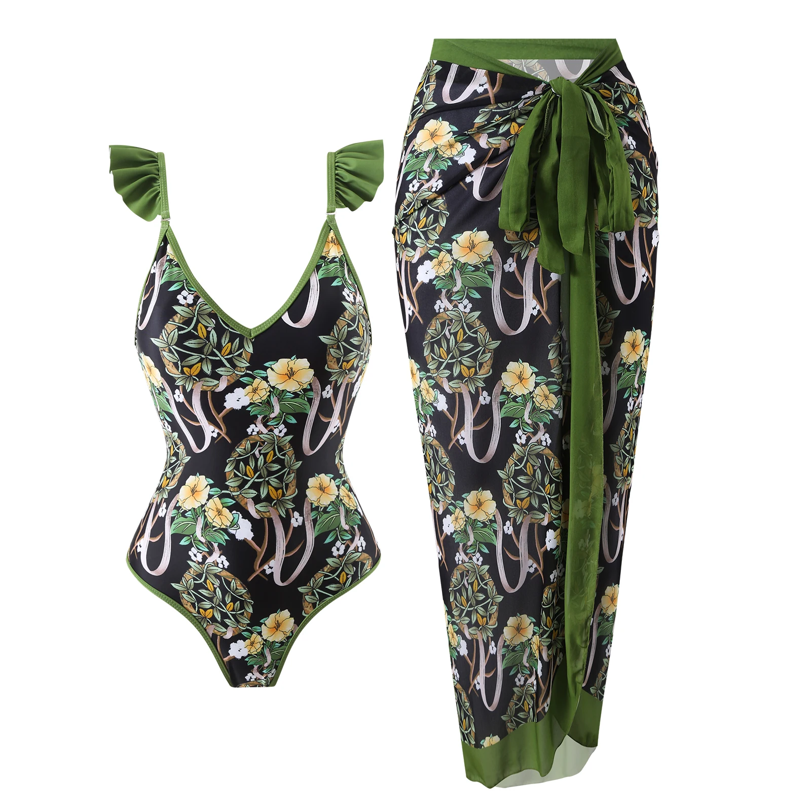 Женский слитный купальник в стиле бохо SUNSIREN винтажный с оборками и открытой