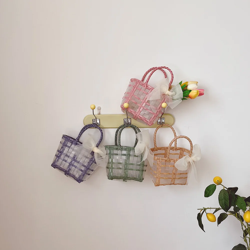 

Transparent Basket Bags Clear Woven Beach Handbag Woven Shoulder Underarm Crossbody Fashion Summer Beach Bag for Kids
