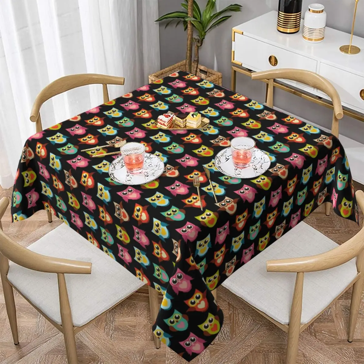 

Owl In Colorful Table Cover Universal Rectangular Fitted Tablecloth Protector for Wedding Banquet Party