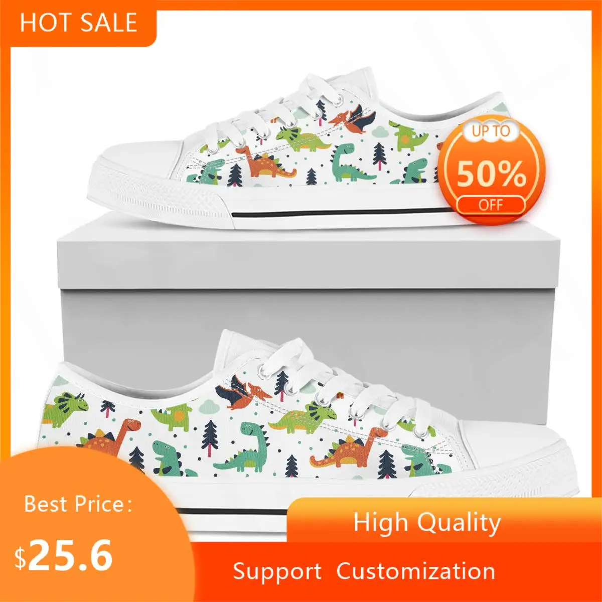 

BKQU Cartoon Dinasour White 2022 Casual Shoes for Women High Quality Canvas Sneakers Unisex Walking Casual Sports Shoes