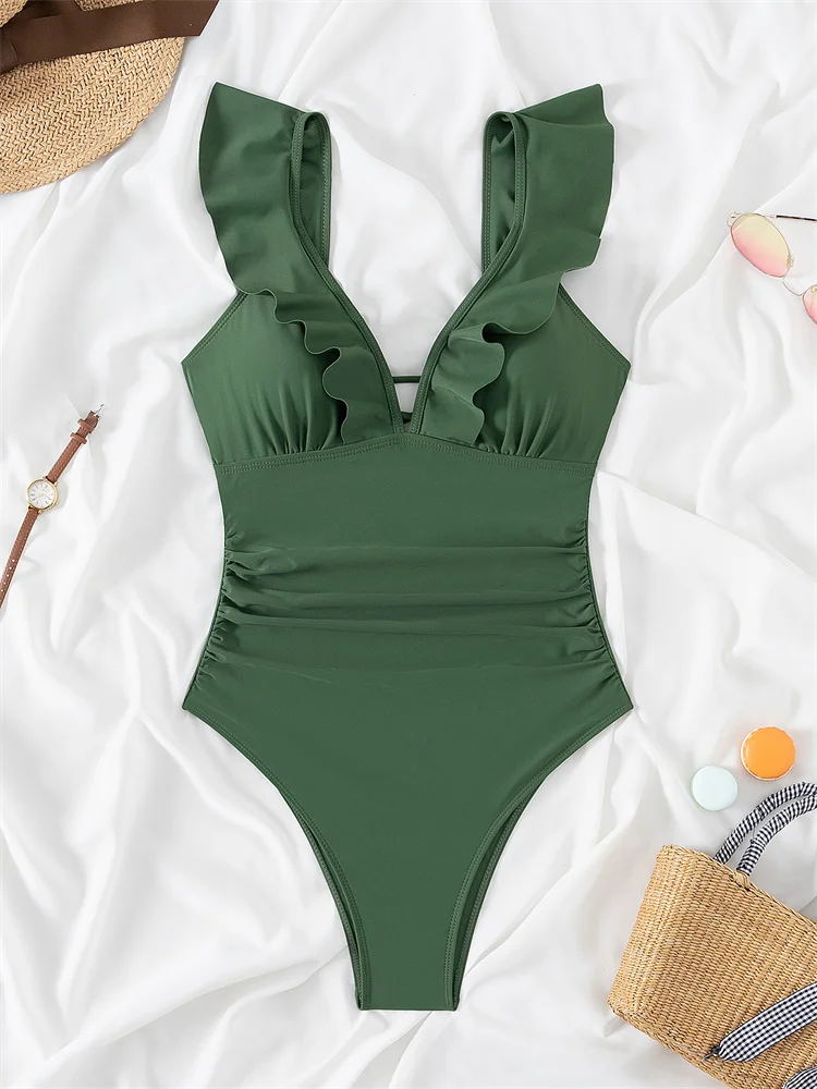 Женский слитный купальник на шнуровке с оборками новый сексуальный монокини