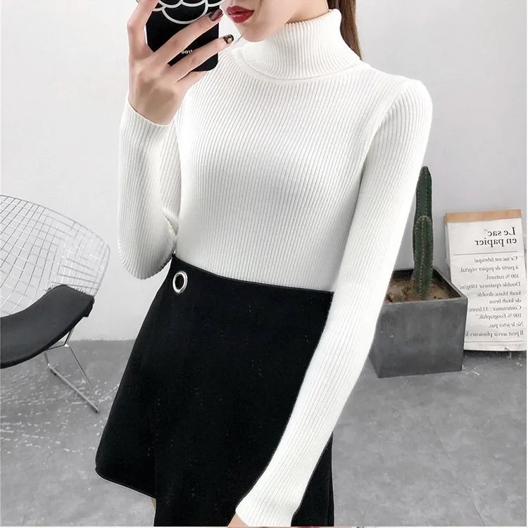 Bonjean Autumn Winter Knitted Jumper Tops turtleneck Pullovers Casual Sweaters Women Shirt Long Sleeve Tight Sweater Girls images - 6