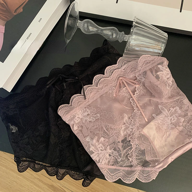 

Women Sexy Lace Underwear Panties Hollow Out Satin Mulberry Silk Thongs Ropa Interior Femenina Breathable Mid Waist Underpants