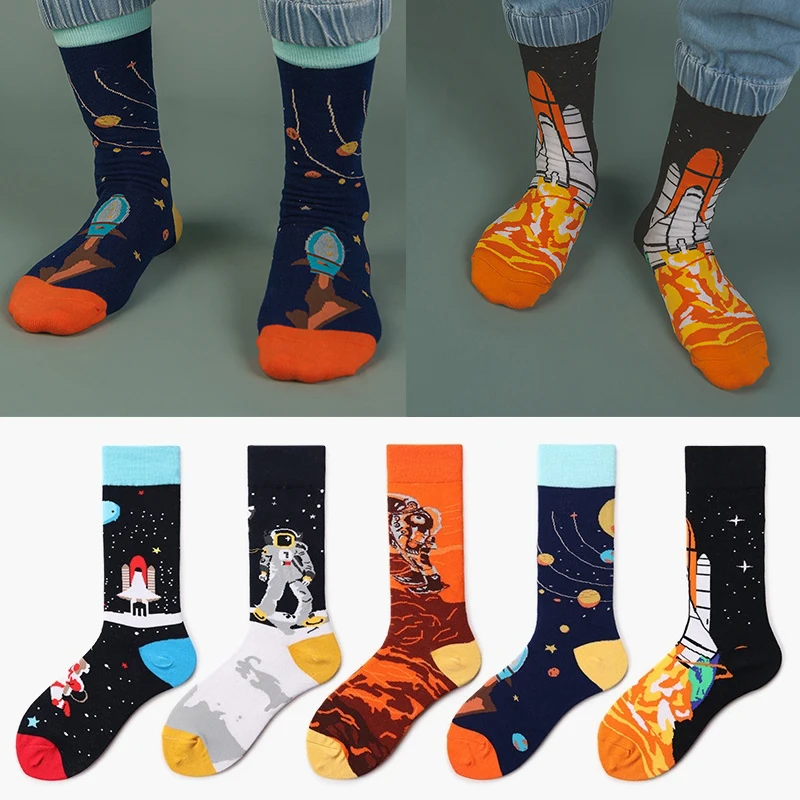 

2022 Autumn and Winter New Outer Space Socks 1 Creative Cotton Socks Couple Tube Socks Cartoon Alien Socks Harajuku Accessories
