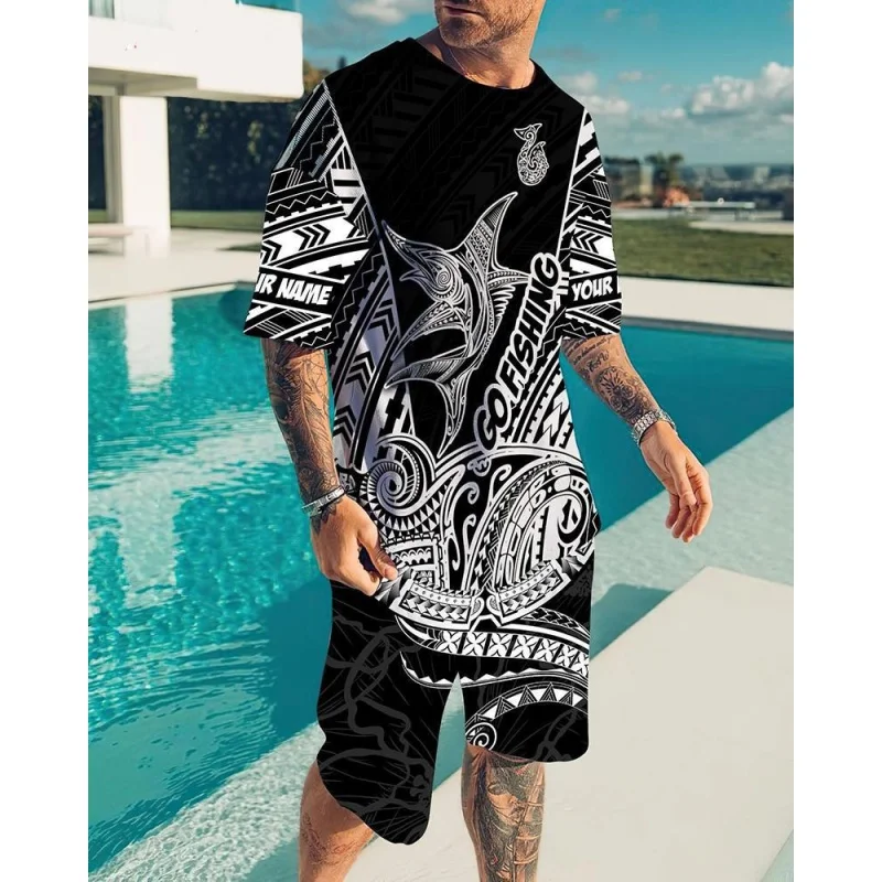 2023 Digital Printing Men's Street Style Series Men's Short Sleeve Shorts Suit 2023 Fashion Summer Top Short Sleeve Shorts T-shi images - 6