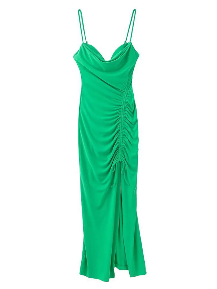 

Женское летнее зеленое платье на бретелях-спагетти, облегающее Привлекательное Женское платье с разрезом сбоку, праздничное платье