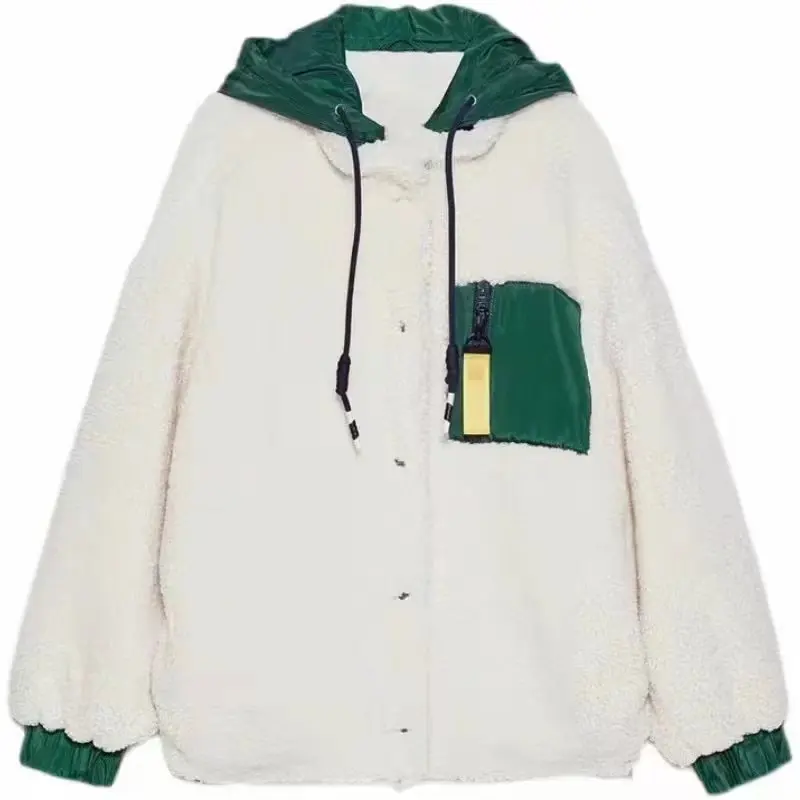 

Women's 2022 Fashion lambs wool Jacket Loose Coat Vintage Long Sleeve Pockets Female Outerwear Chic Top Mujer 0296/925