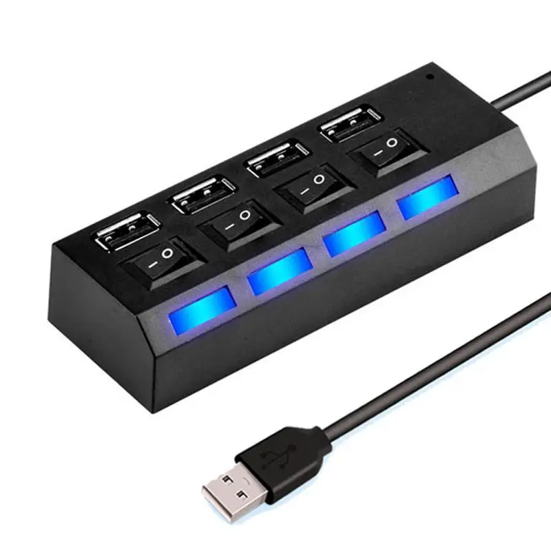 

High Speed 4 Ports USB HUB 2.0 Adapter Expander Multi USB Splitter Multiple Extender with LED Lamp Switch for PC Laptop