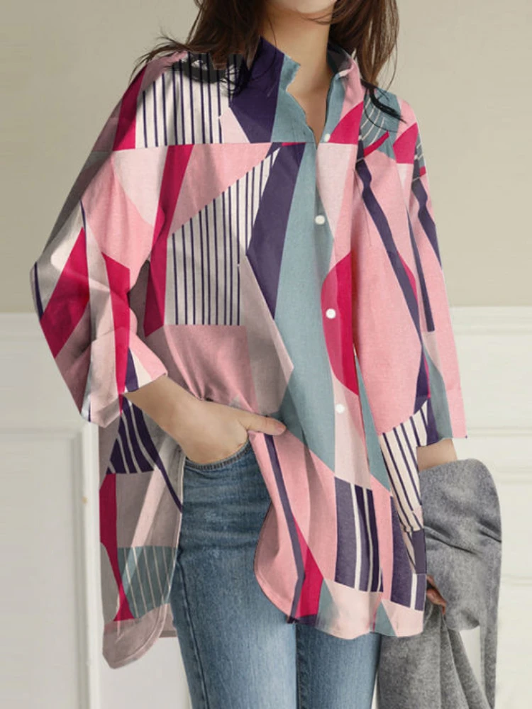 

Fashion Woman Blouse 2023 Spring Summer New Long-sleeved Loose Shirt Oversized Printed Shirts and Blouses Vintage Women's Top